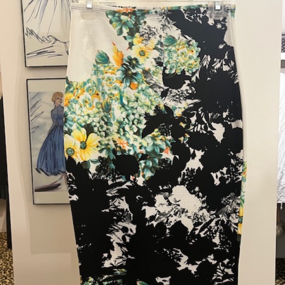 VINTAGE color block floral fitted pencil skirt (M)